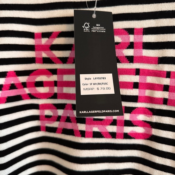 Karl Lagerfeld Black and White Striped Sweater with Pink Logo - Picture 2 of 4